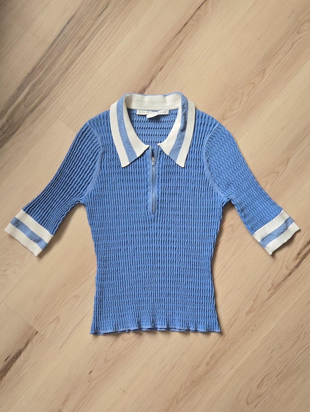 Veronica Beard Jorja Half-Zip Polo Shirt, Light Blue, Size Small